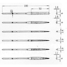 Diamond needle file,  triangular, 3,9x50-180mm, shank 3mm, #120, Premium