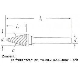 TK fréza kuželová pr.10x20.06-65mm, břit 6